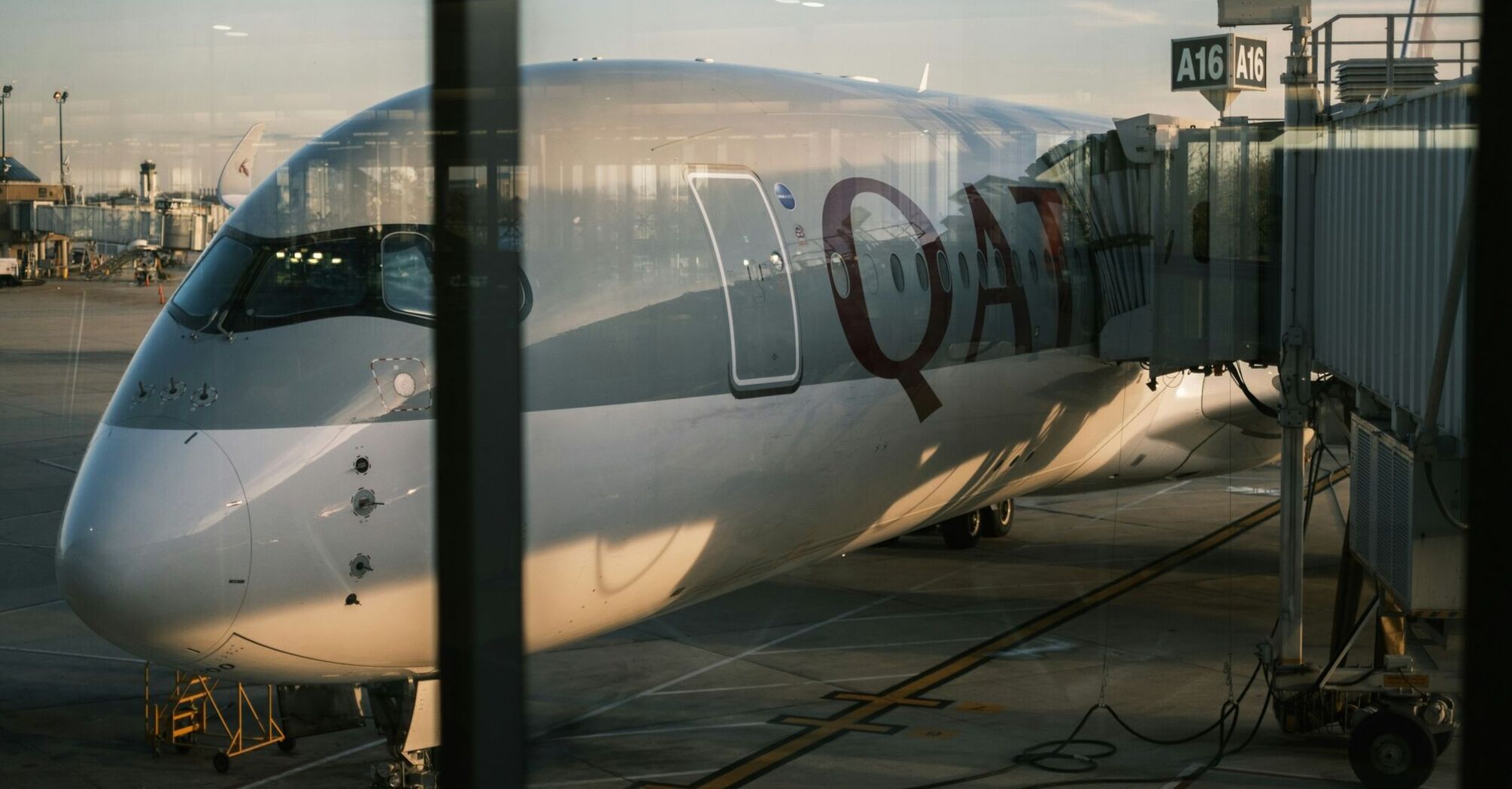 Qatar Airlines plane at the gate in Philadelphia