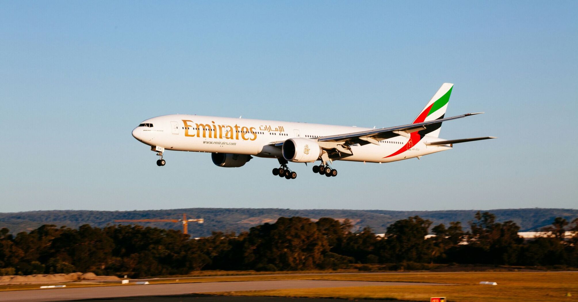 Emirates plane arriving at Perth International Airport