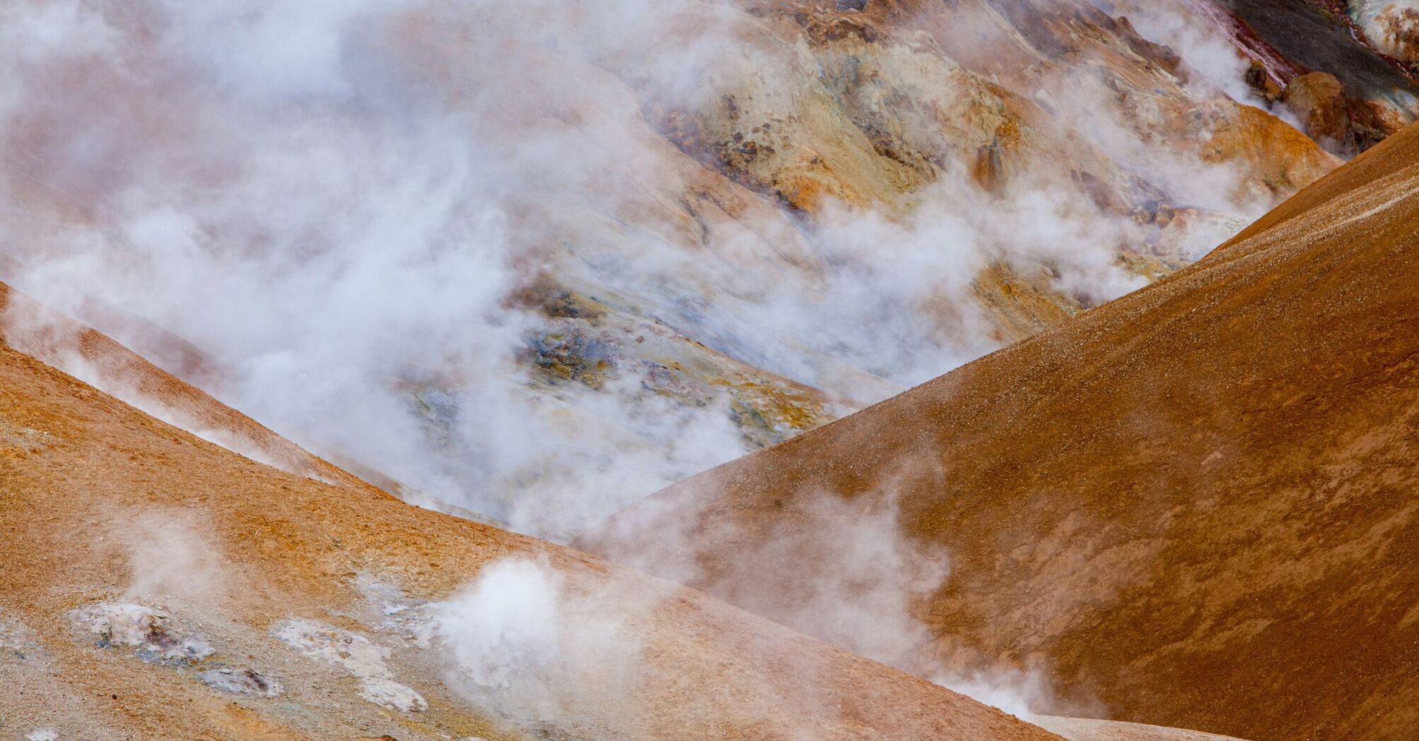 Steaming fumaroles in the volcanic active area of Kerlingarfjöll in central Iceland
