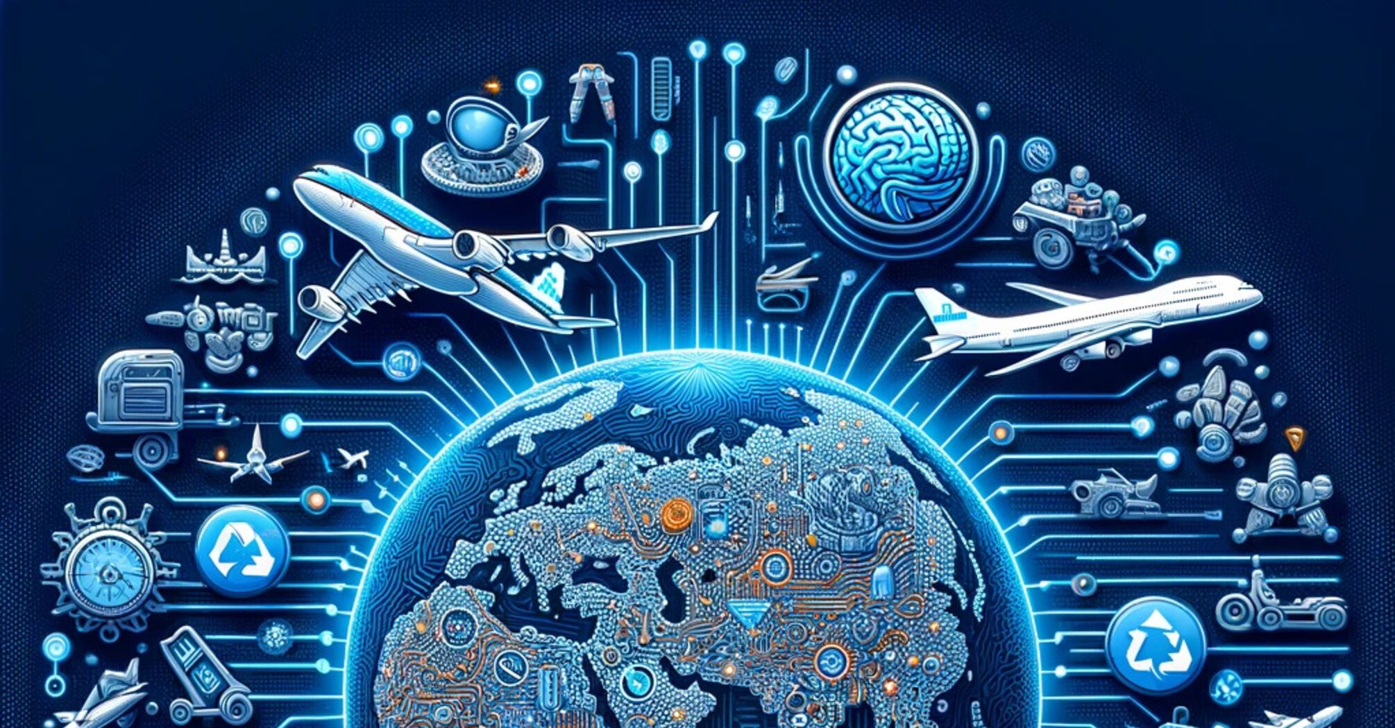 Abstract illustration representing KLM's AI-driven sustainability efforts, with a digital globe