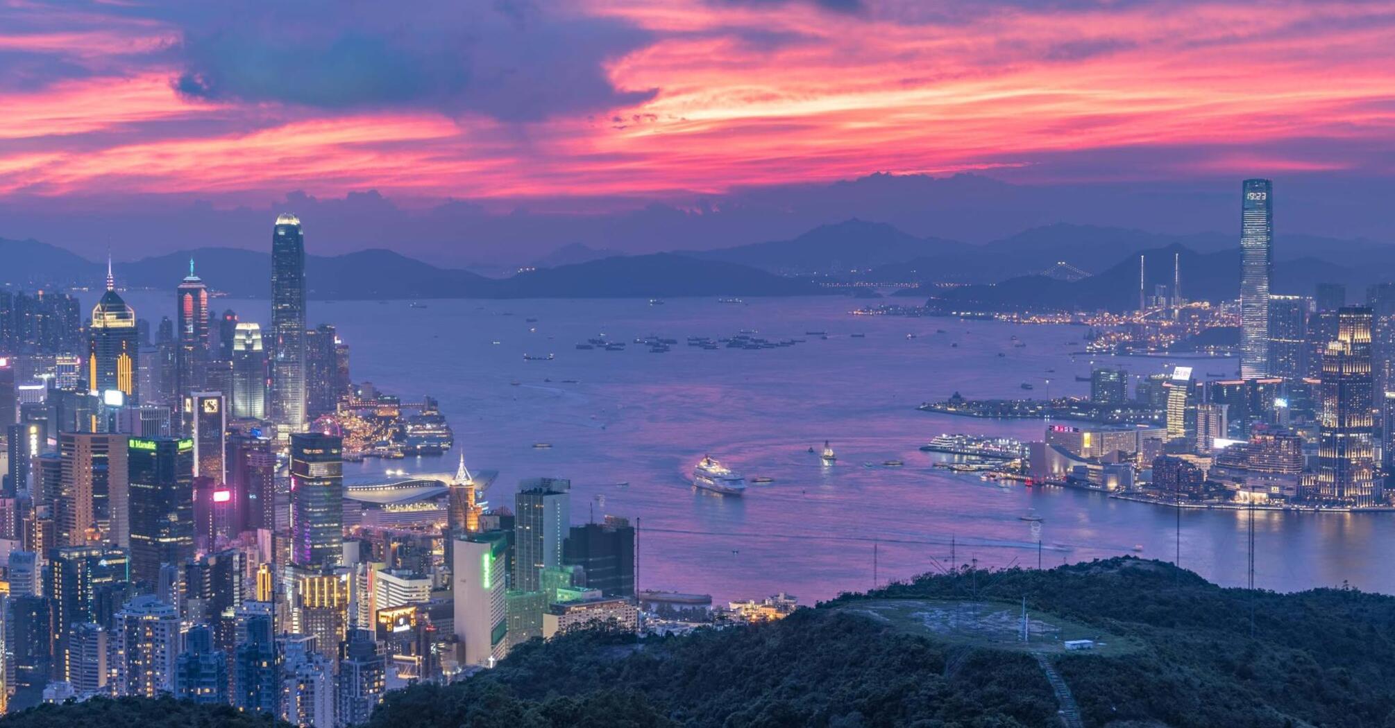 Aerial view of Hong Kong at night 
