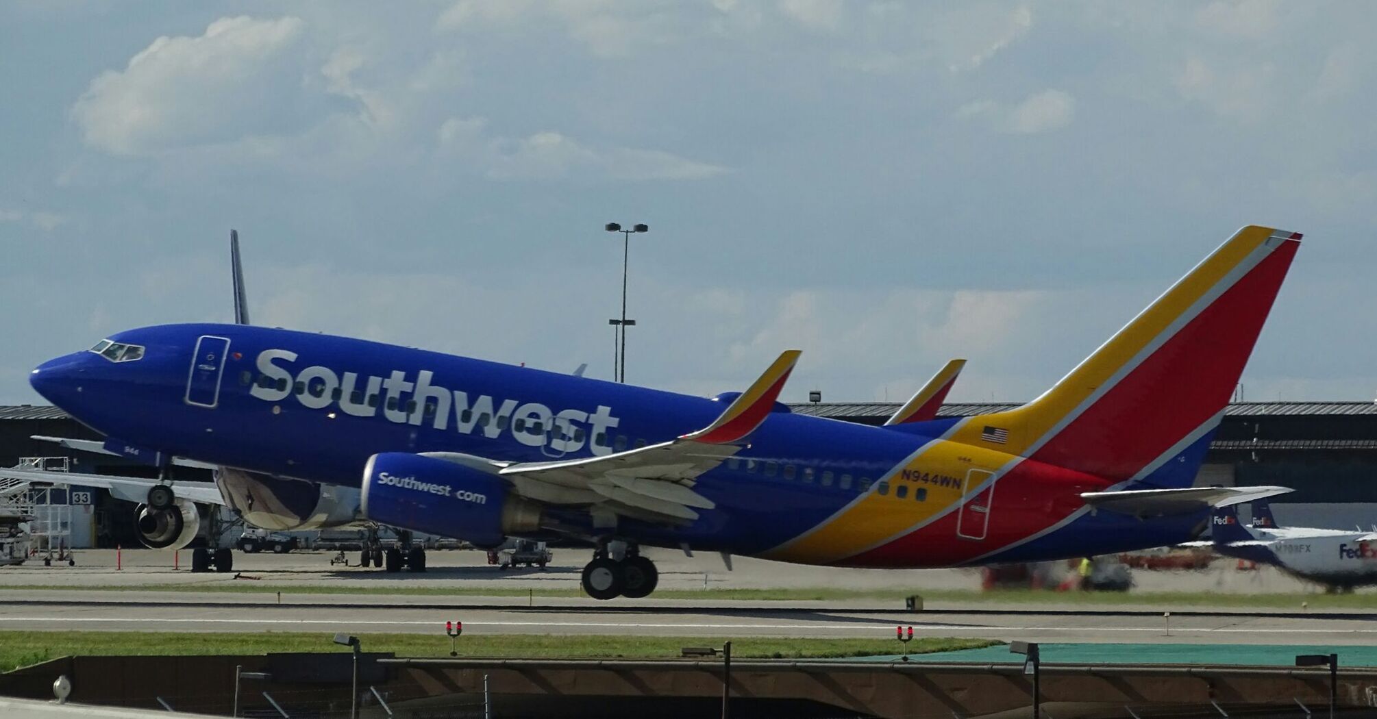 Southwest Airlines plane taking off from an airport