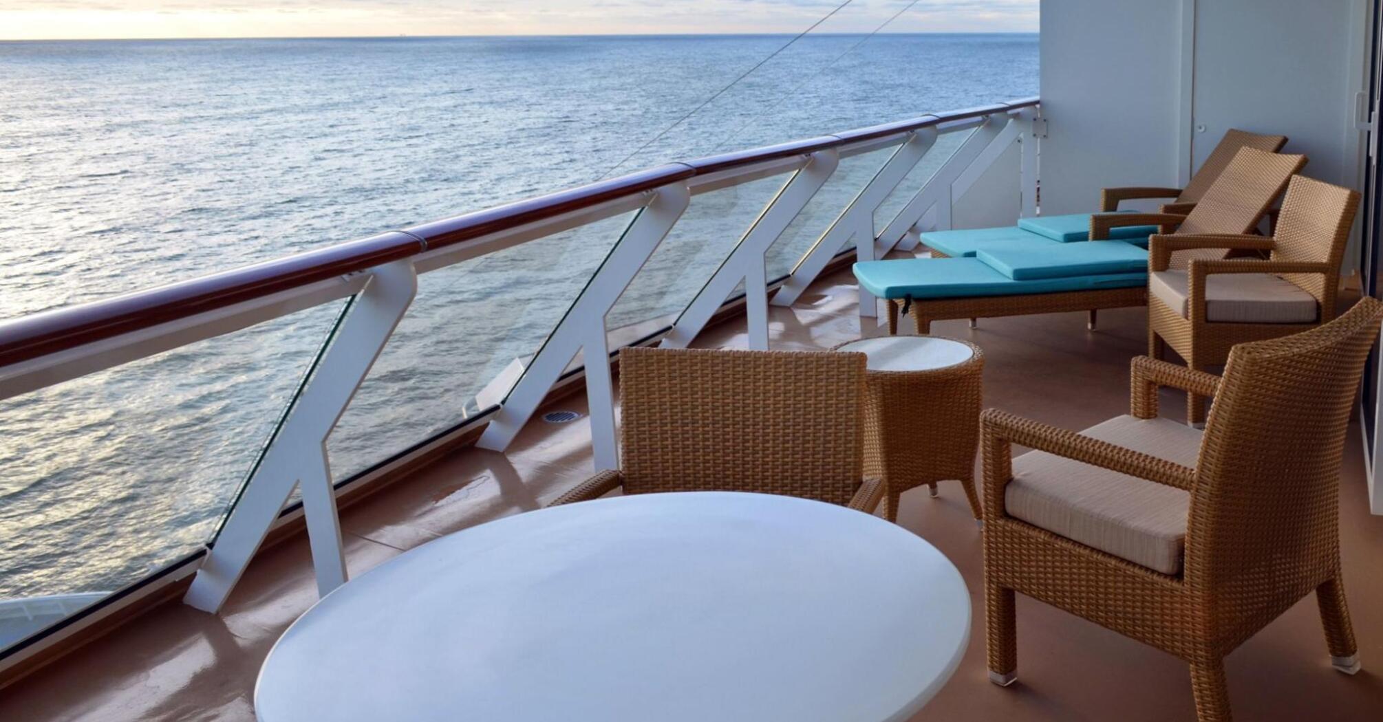 Relaxation area on a cruise ship overlooking the ocean