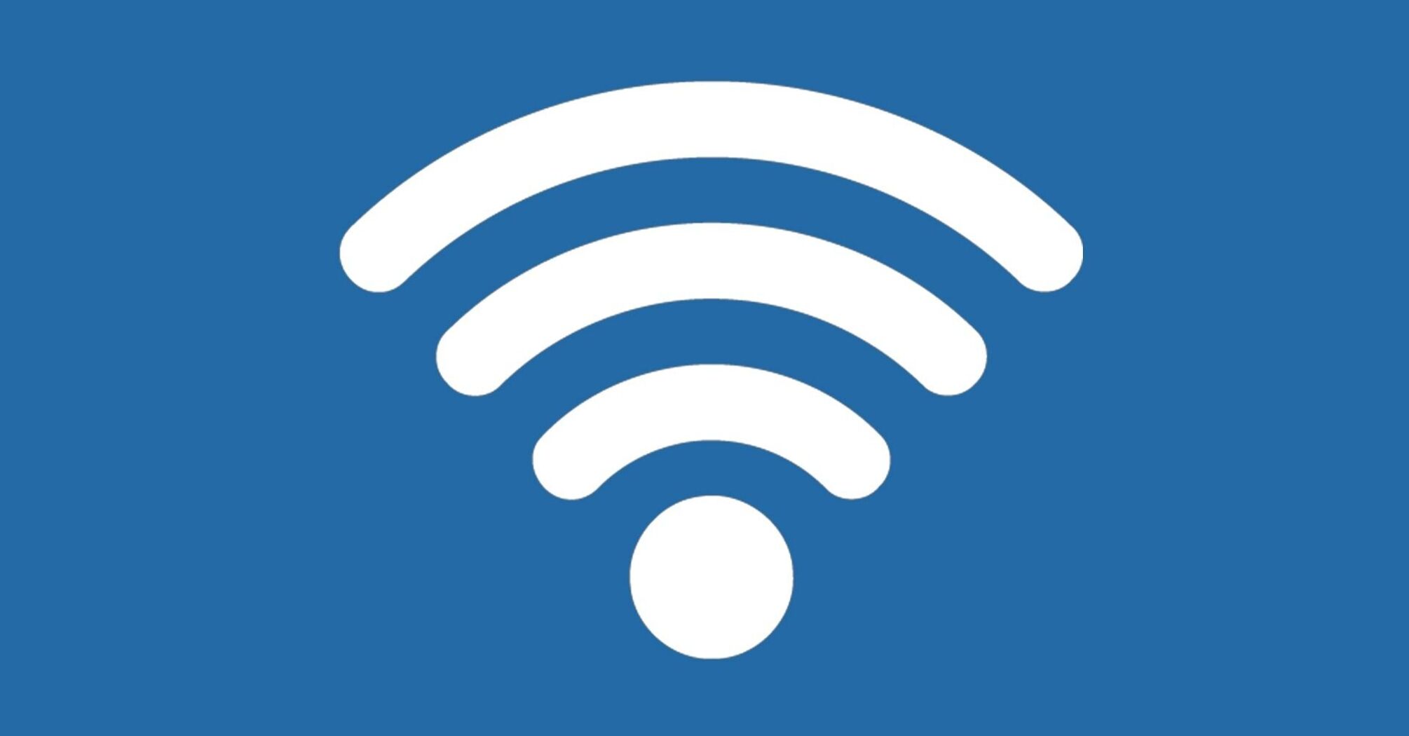 Iconic white Wi-Fi symbol centered on a solid blue background