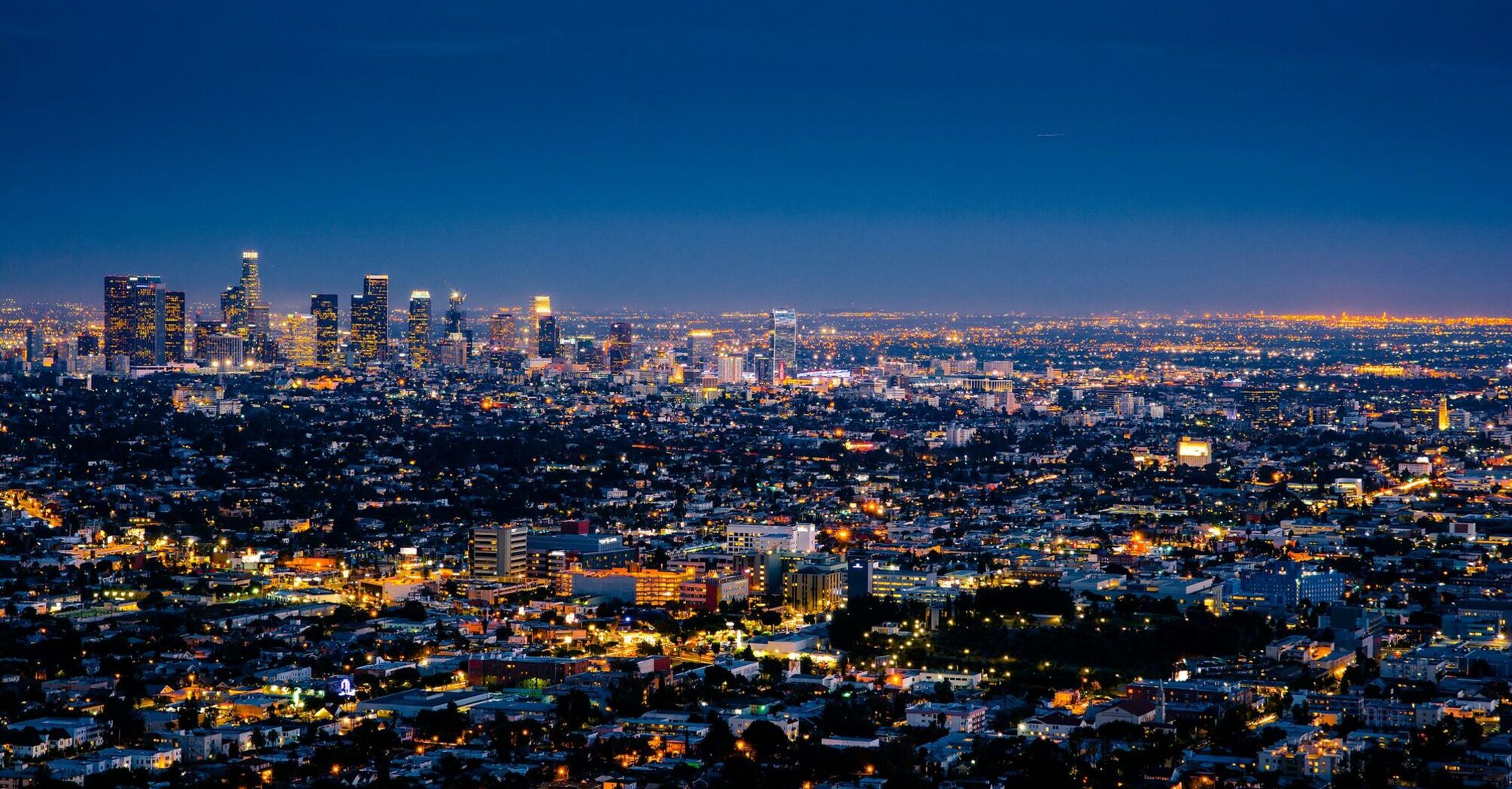 Panoramic view of nighttime Los Angeles