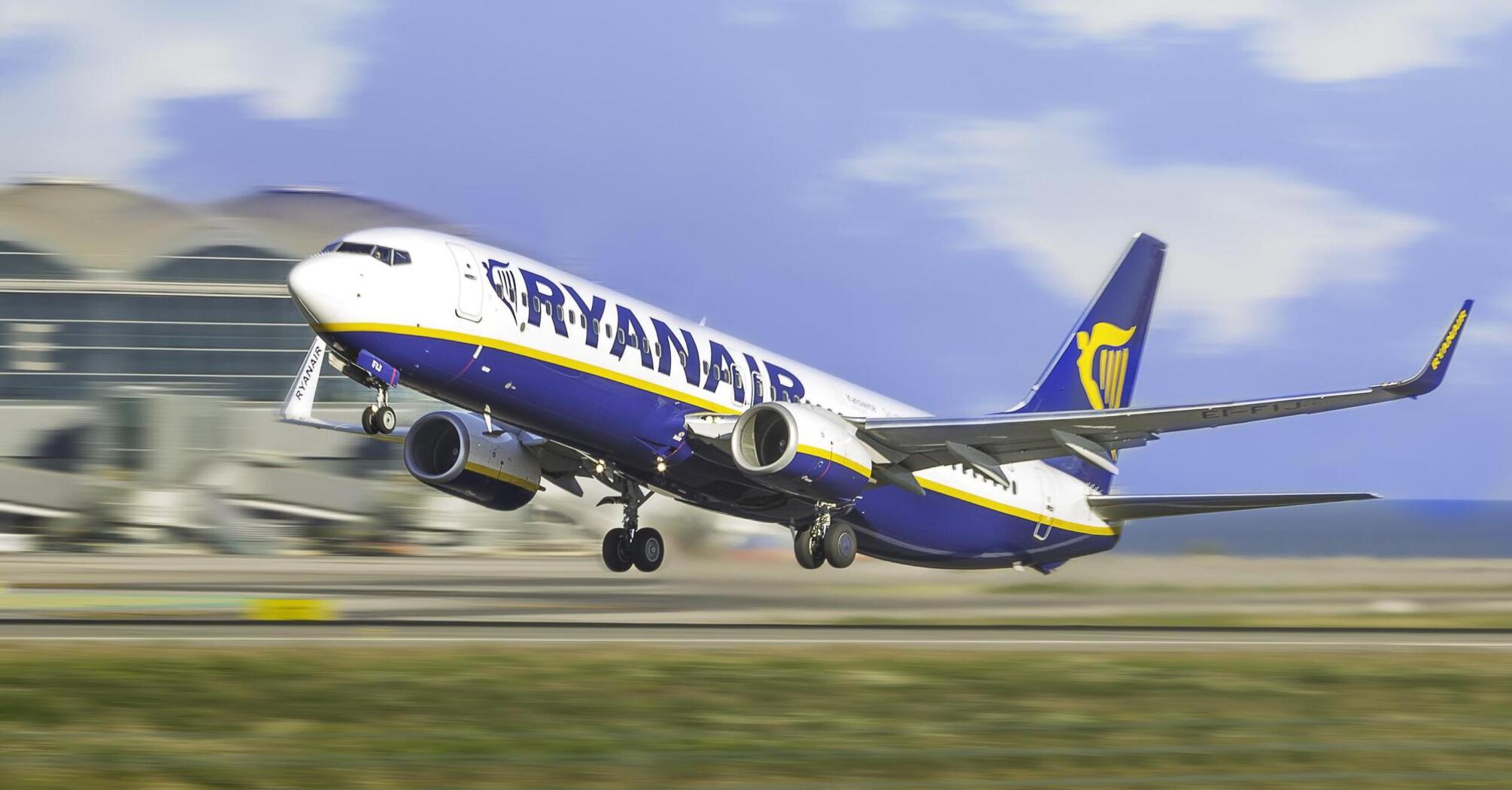 Ryanair airplane taking off from the runway