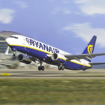 Ryanair airplane taking off from the runway