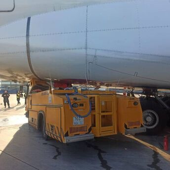 In Moscow, a water truck rams into the fuselage of the world's most expensive airplane
