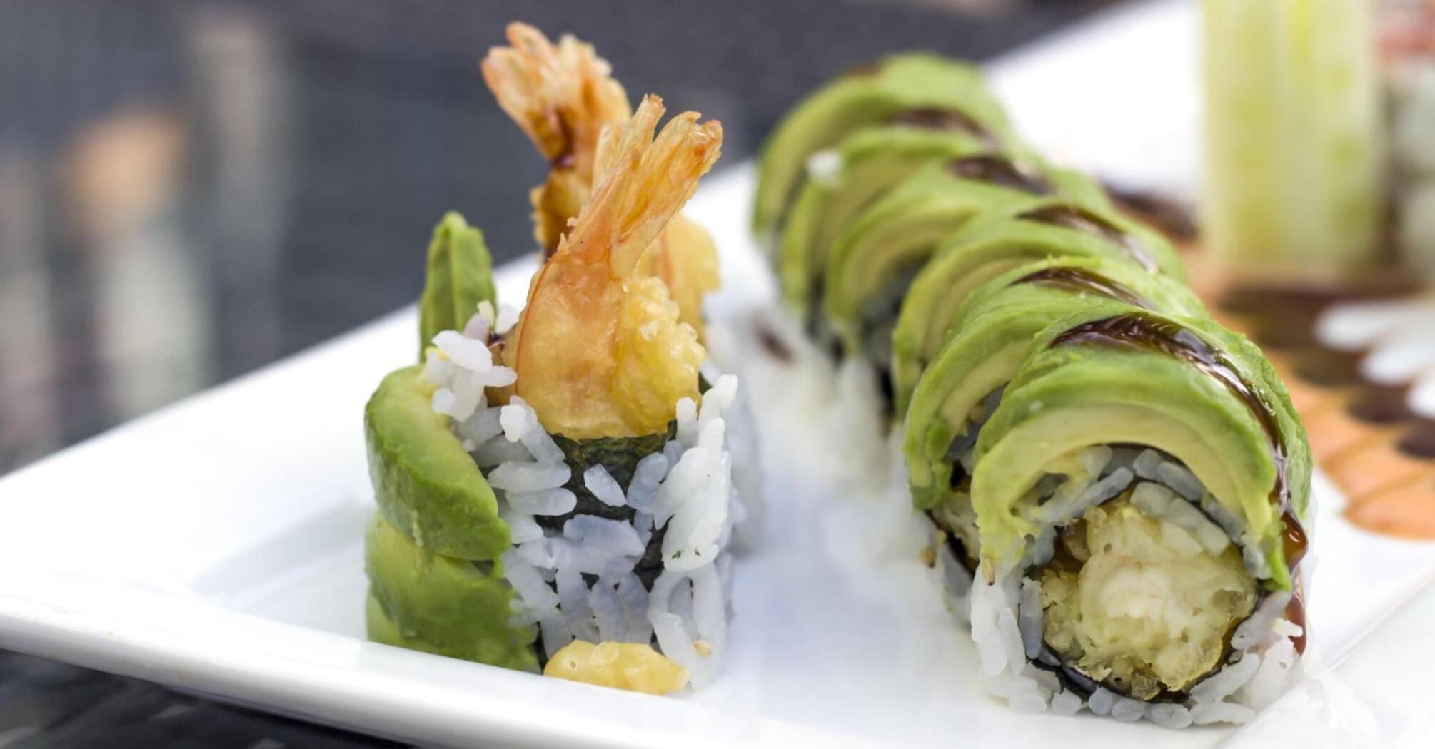 Sushi with avocado and shrimps