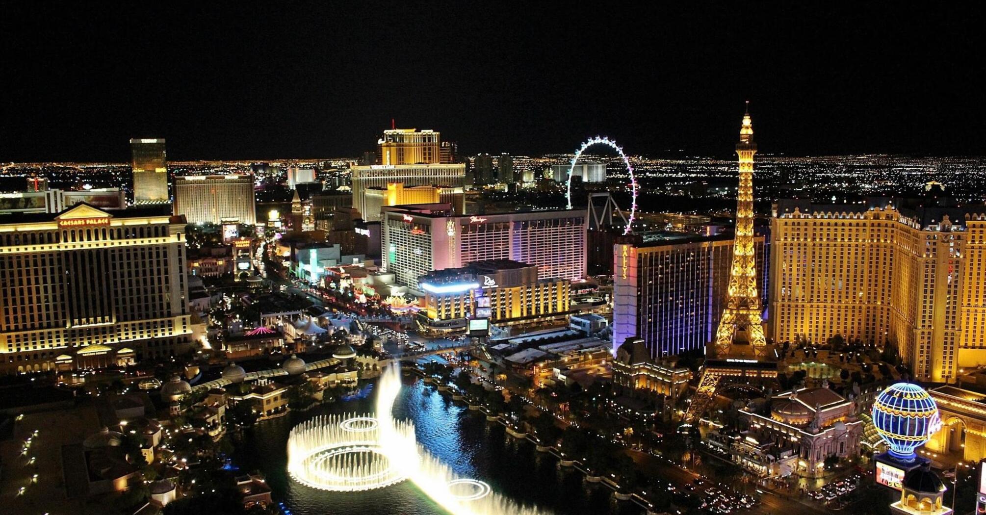 Night Las Vegas with fountains