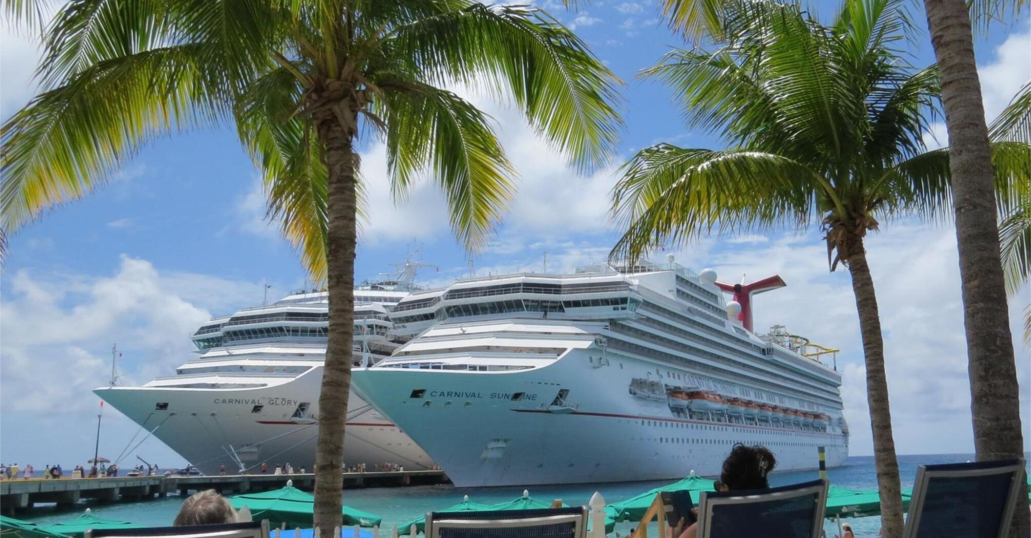 Two cruise ships moored offshore