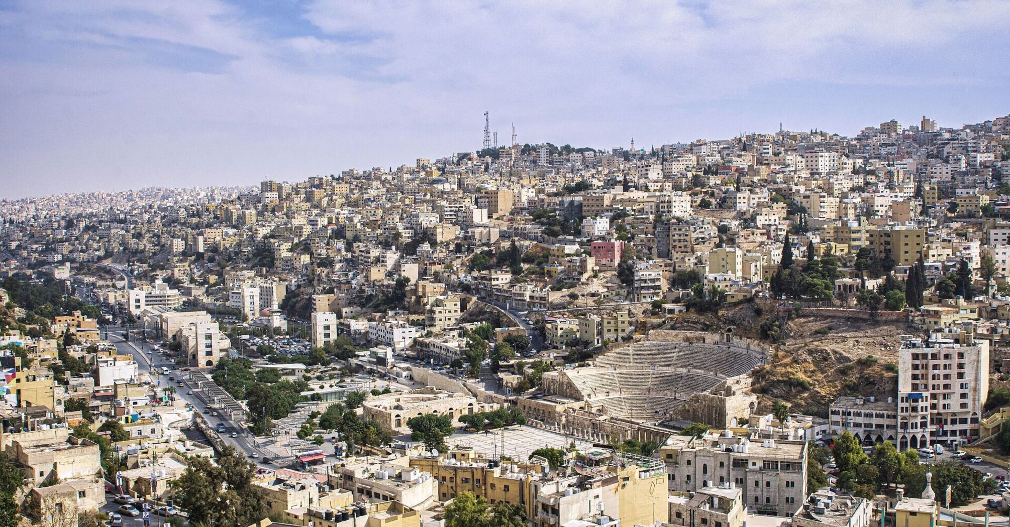 Cityscape of Amman, Jordan with buildings