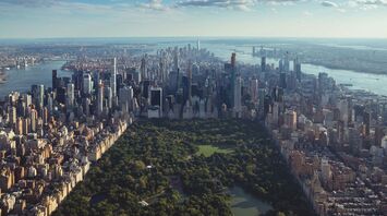 Aerial view of Central Park surrounded by Manhattan skyscrapers in New York City
