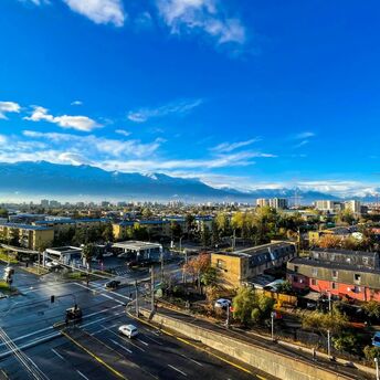 Aerial view of Santiago, Chile with Andes Mountains in the background