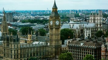 Aerial view of the Palace of Westminster with Big Ben in London
