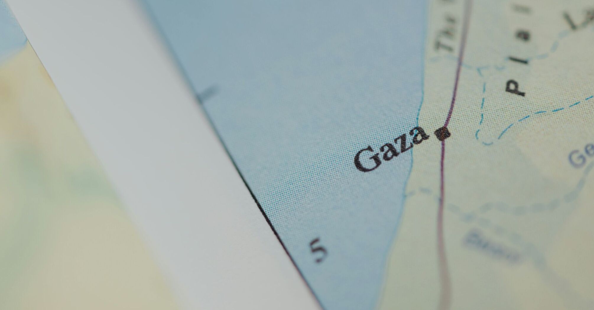 Close-up of a map showing Gaza