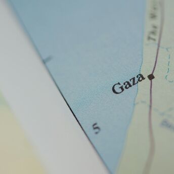Close-up of a map showing Gaza