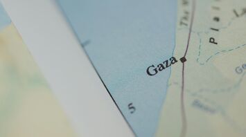 Close-up of a map showing Gaza