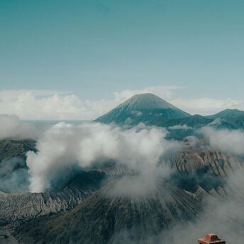 Aerial view of mount with surrounding clouds