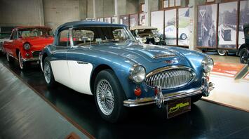 Red and blue rare cars in the museum