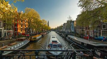 View from the bridge to the canal in Amsterdam