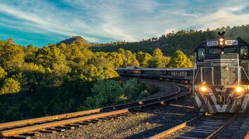 Black train with light on during daytime