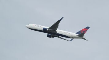 Delta Airlines plane flying in the air
