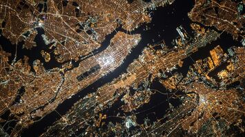 Aerial view of city lights at night