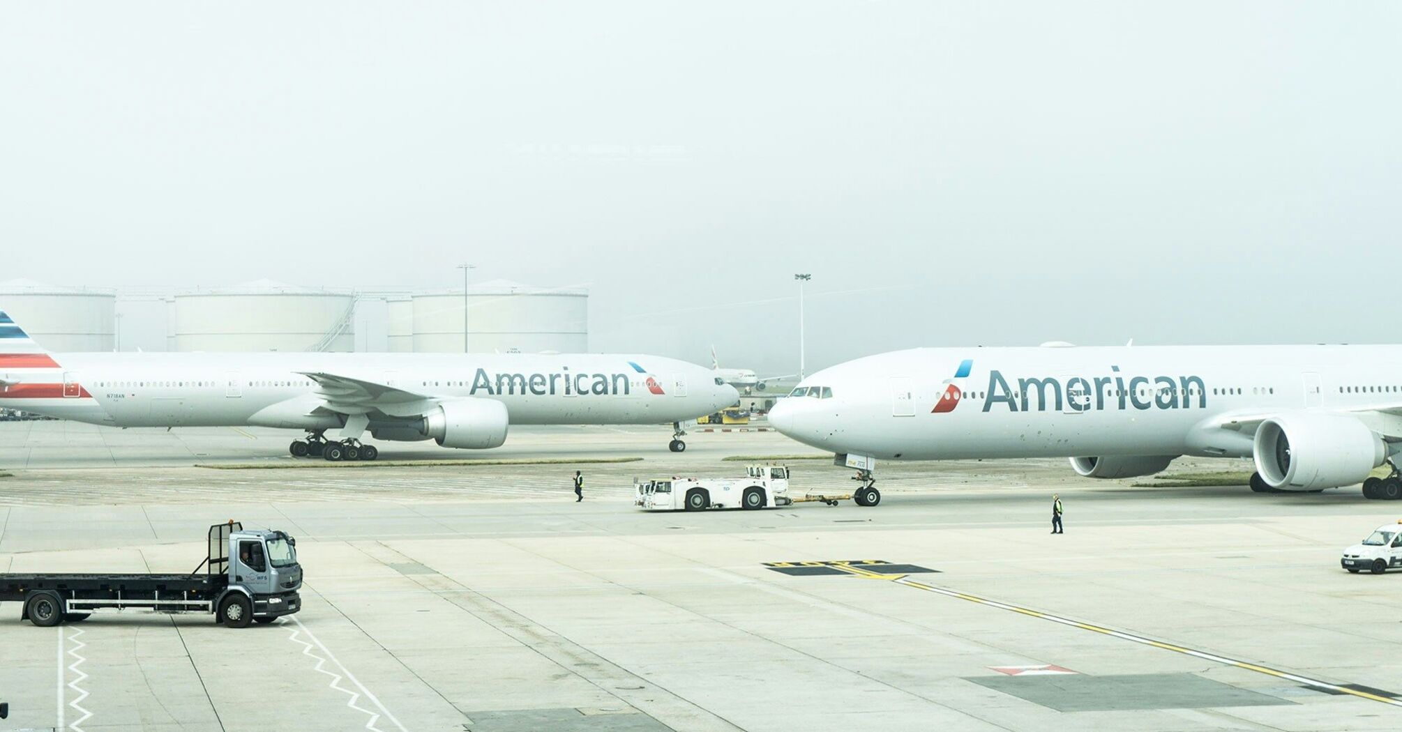 Two American airlines planes on airport