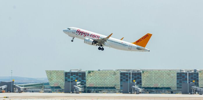 Pegasus Airlines aircraft taking off from airport