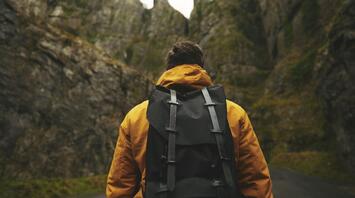 Man with a backpack went hiking