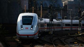 German high speed train on railway junction