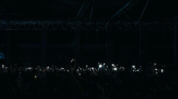 Crowd in the Alexandra Palace with flashlights