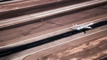 Airplane landing on ground
