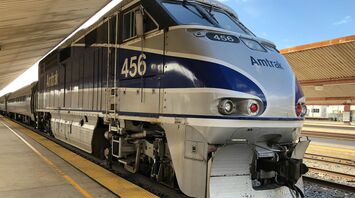 Amtrak train at a station platform