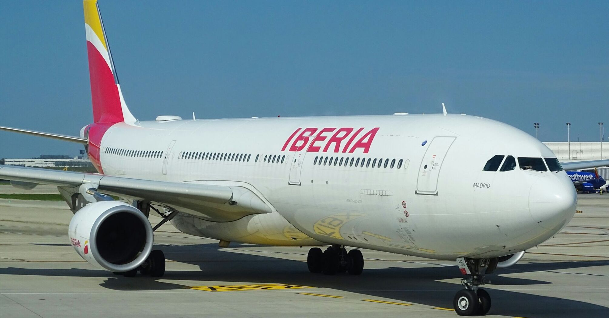 An Iberia aircraft parked on the tarmac