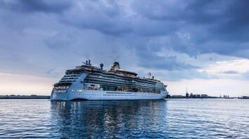 Huge cruise ship sailing offshore