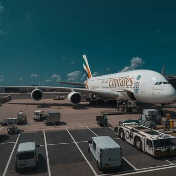 Emirates airplane parked at the airport