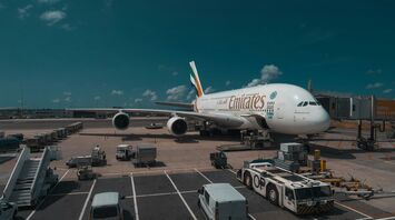 Emirates airplane parked at the airport