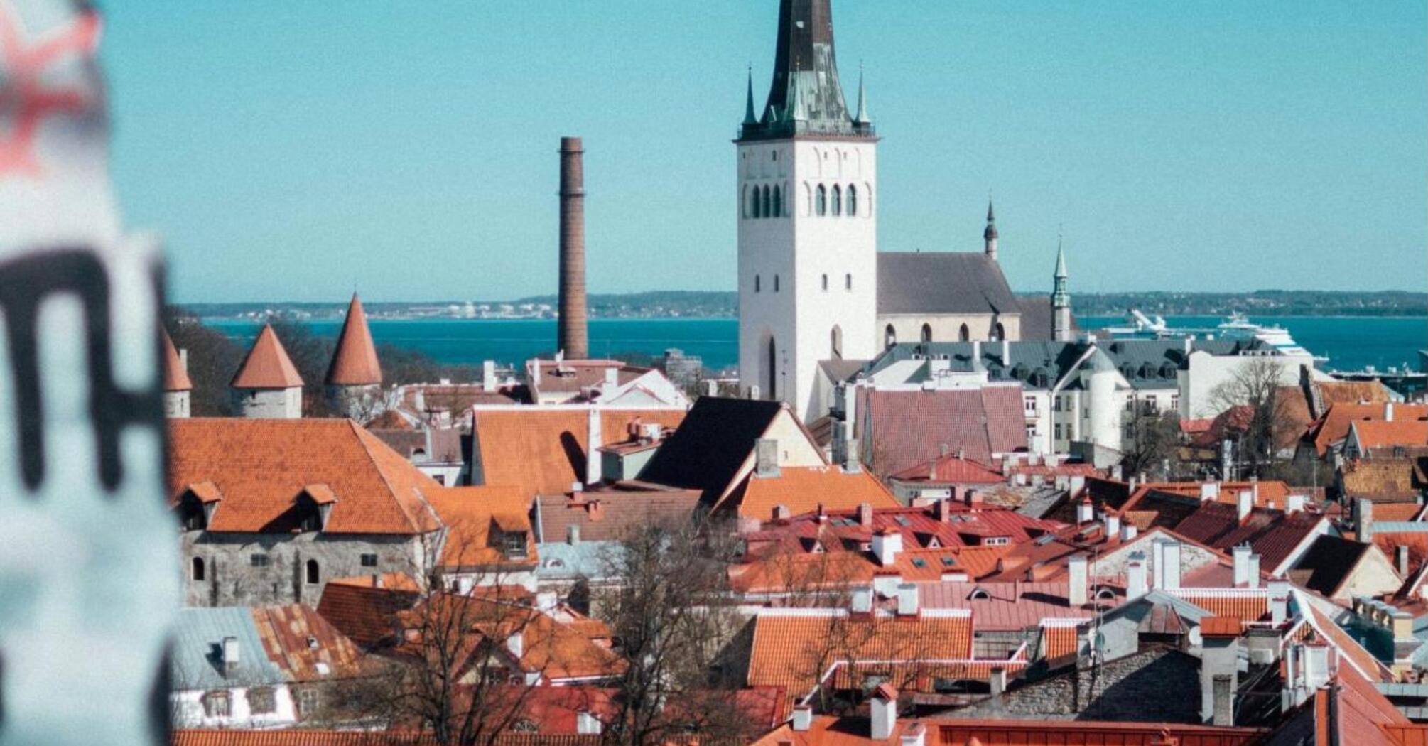 Buildings with red roofs in Tallinn city