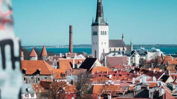 Buildings with red roofs in Tallinn city