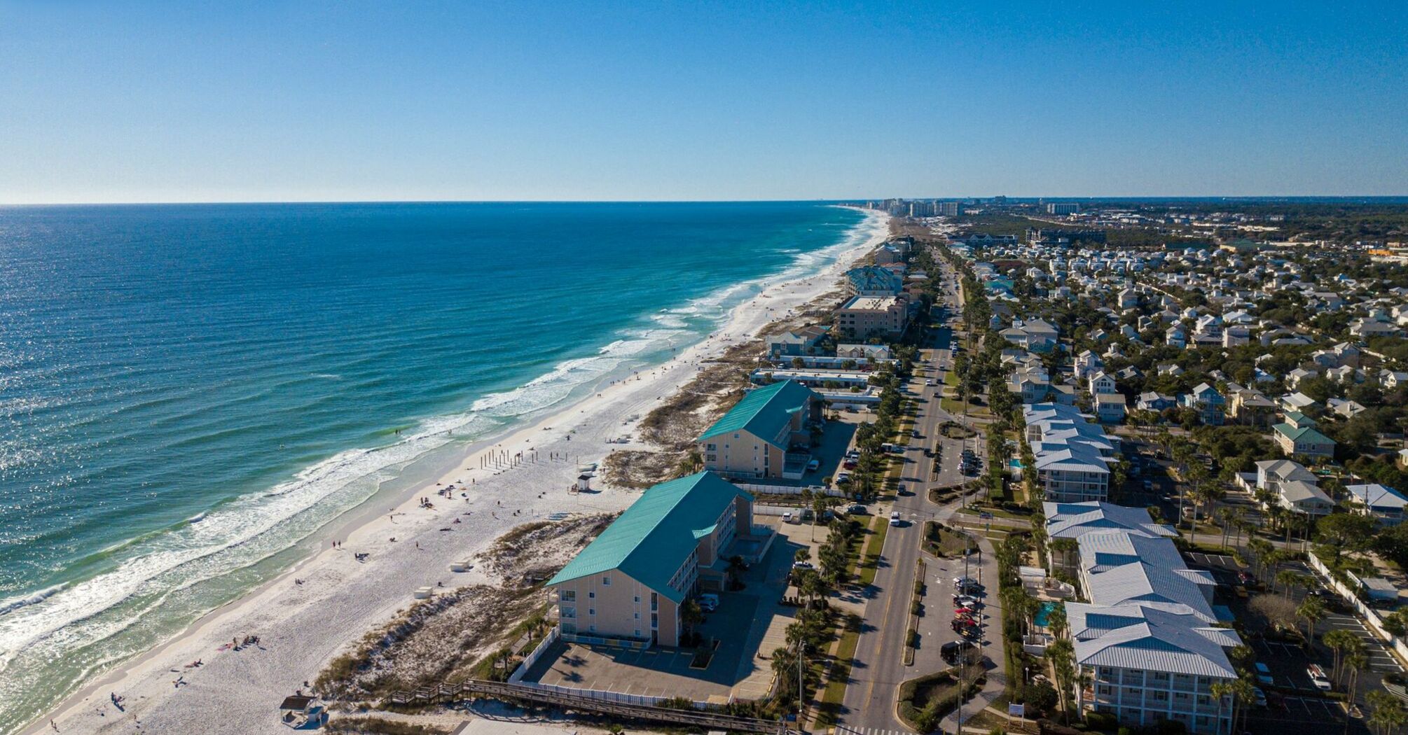 Aerial view of Destin, Florida coastline and beach