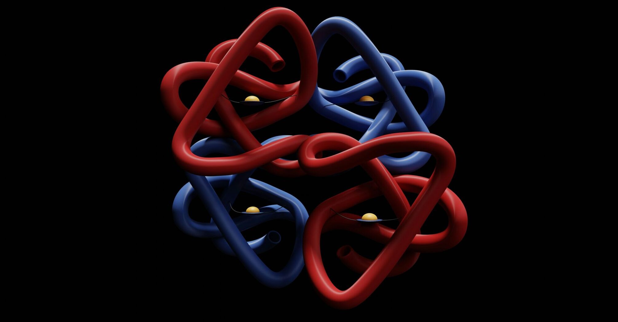 A red blue and black object with a black background