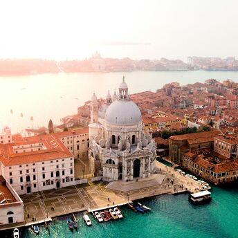 Aerial view of Venice with historical buildings and the Grand Canal