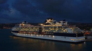 Large liner at dusk
