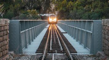 A high-speed train on a rail bridge