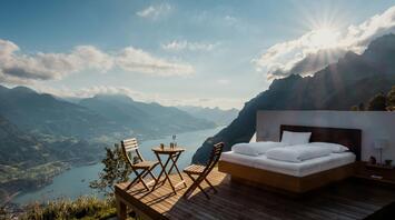 Sleeping bed located in a beautiful landscape