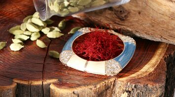 white ceramic container with saffron