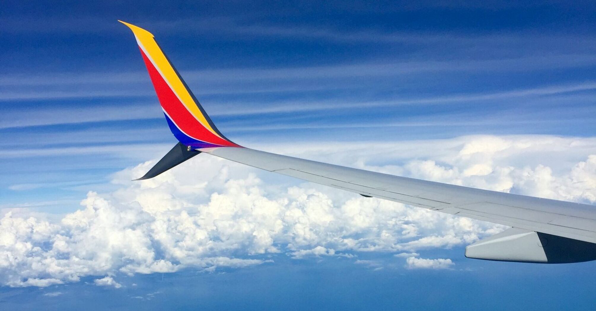 Southwest Airlines wing over the Pacific Ocean