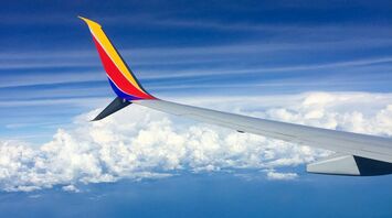 Southwest Airlines wing over the Pacific Ocean